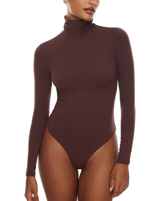 Women's Long Sleeve Mock Turtleneck Thong Bodysuit