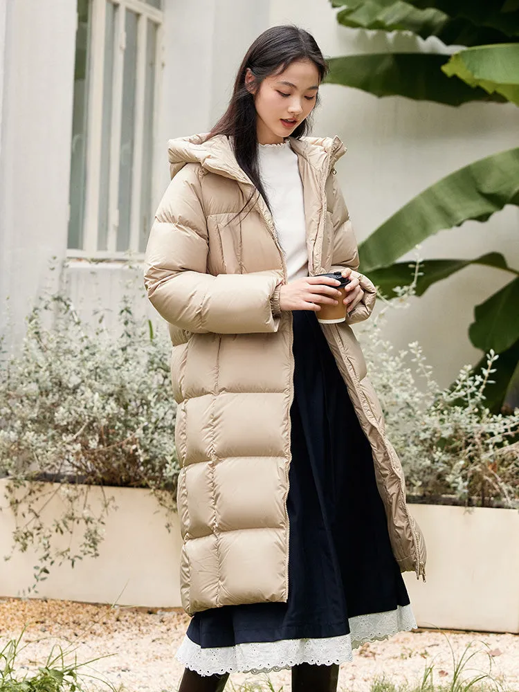 Women's milk white long regular down jacket