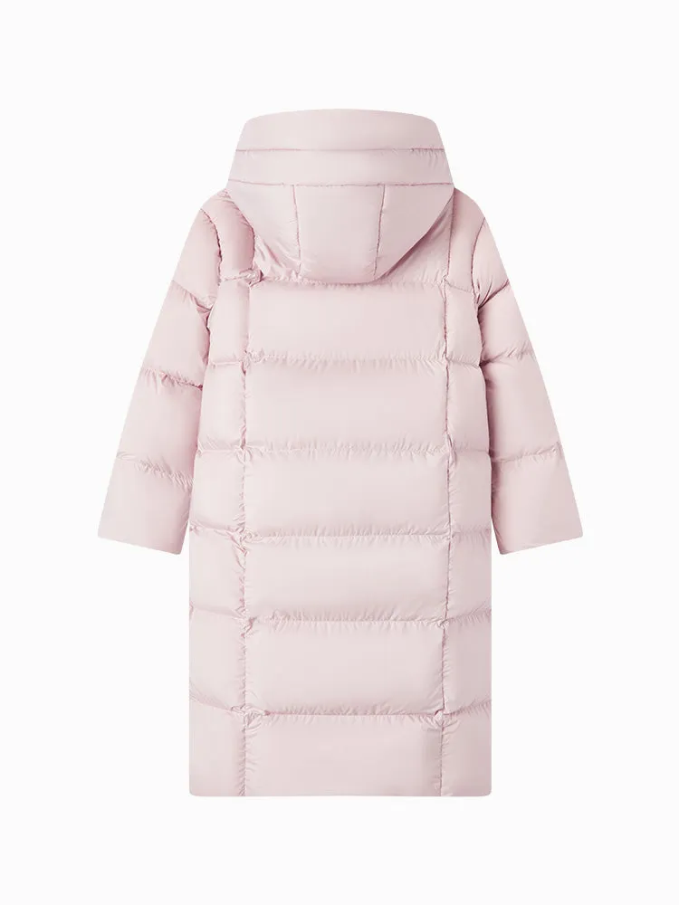 Women's milk white long regular down jacket