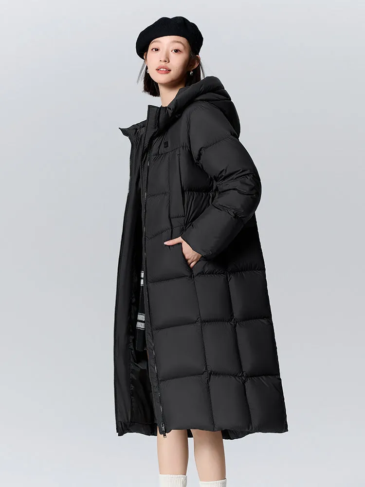 Women's milk white long regular down jacket