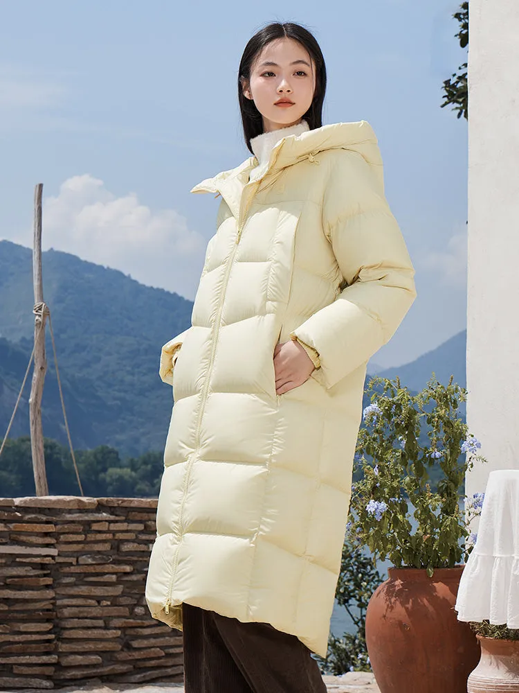 Women's milk white long regular down jacket