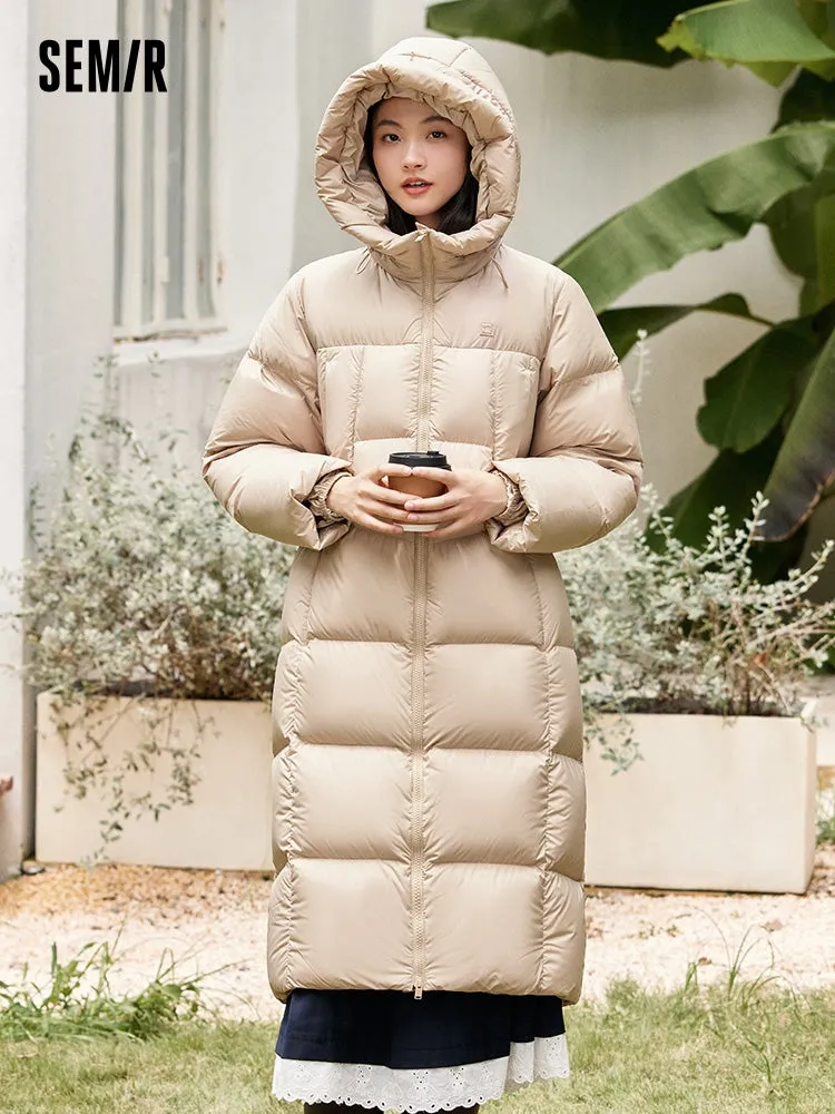 Women's milk white long regular down jacket