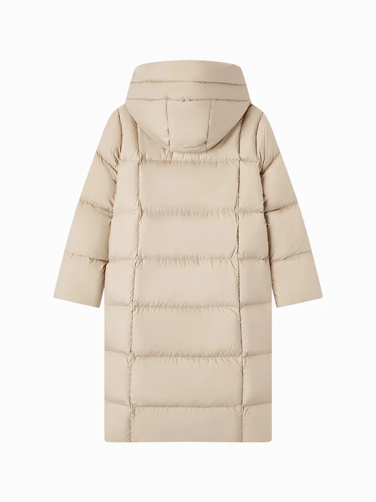 Women's milk white long regular down jacket