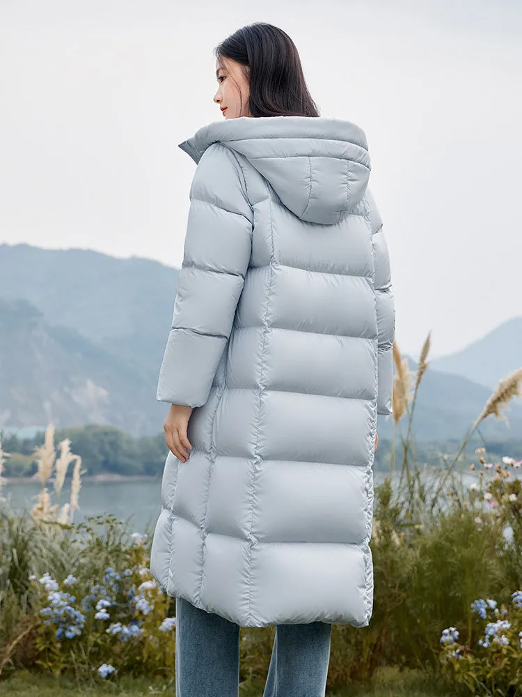 Women's milk white long regular down jacket