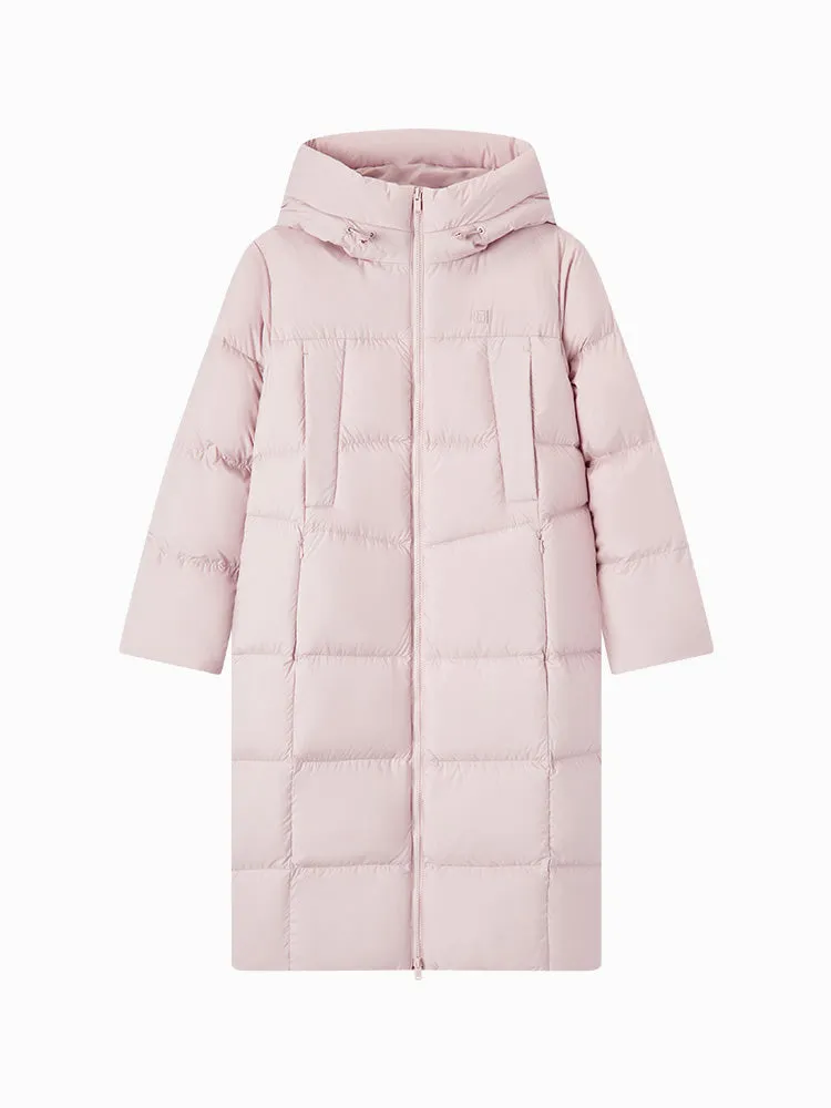 Women's milk white long regular down jacket