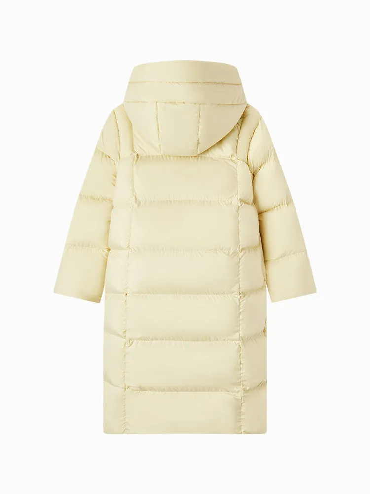 Women's milk white long regular down jacket