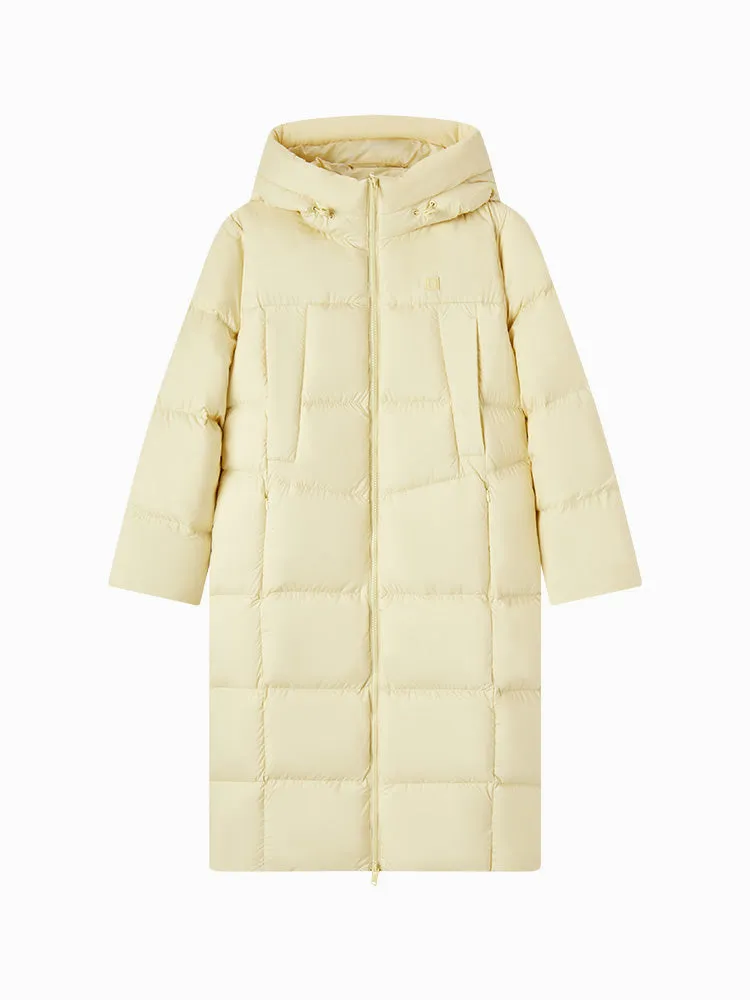 Women's milk white long regular down jacket
