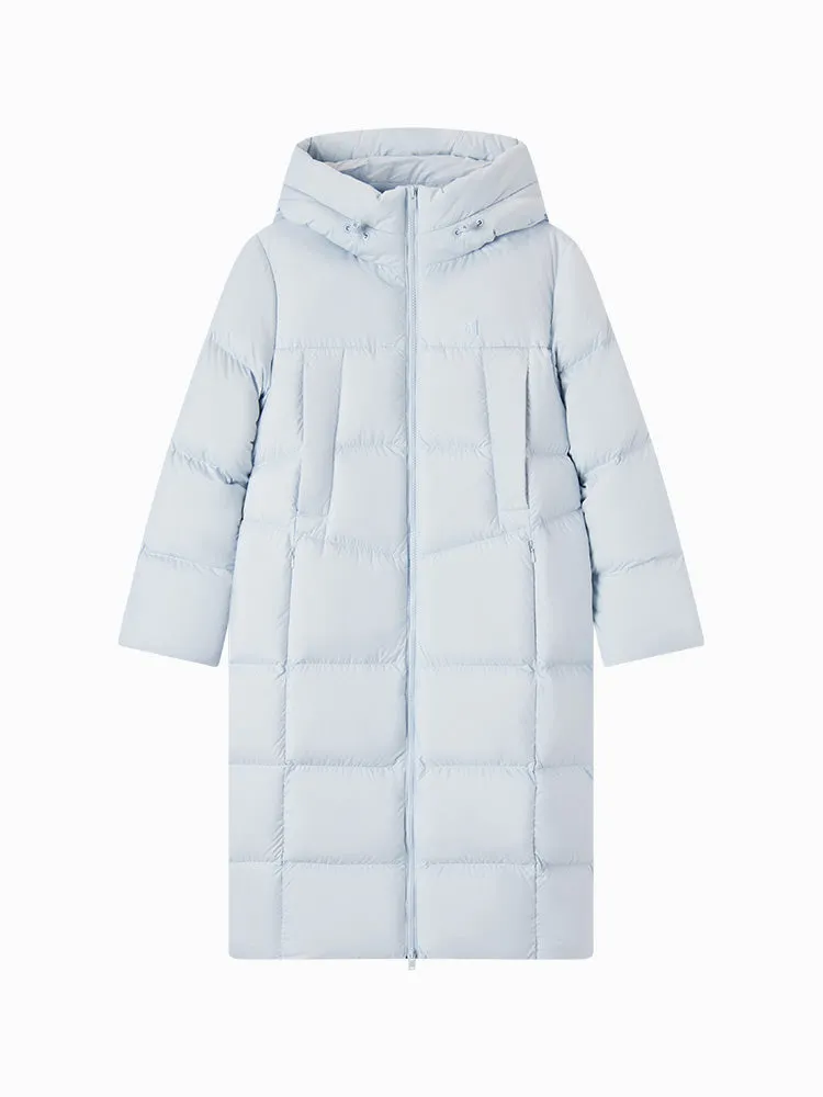 Women's milk white long regular down jacket