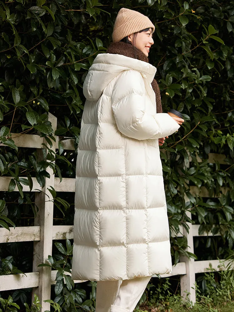 Women's milk white long regular down jacket
