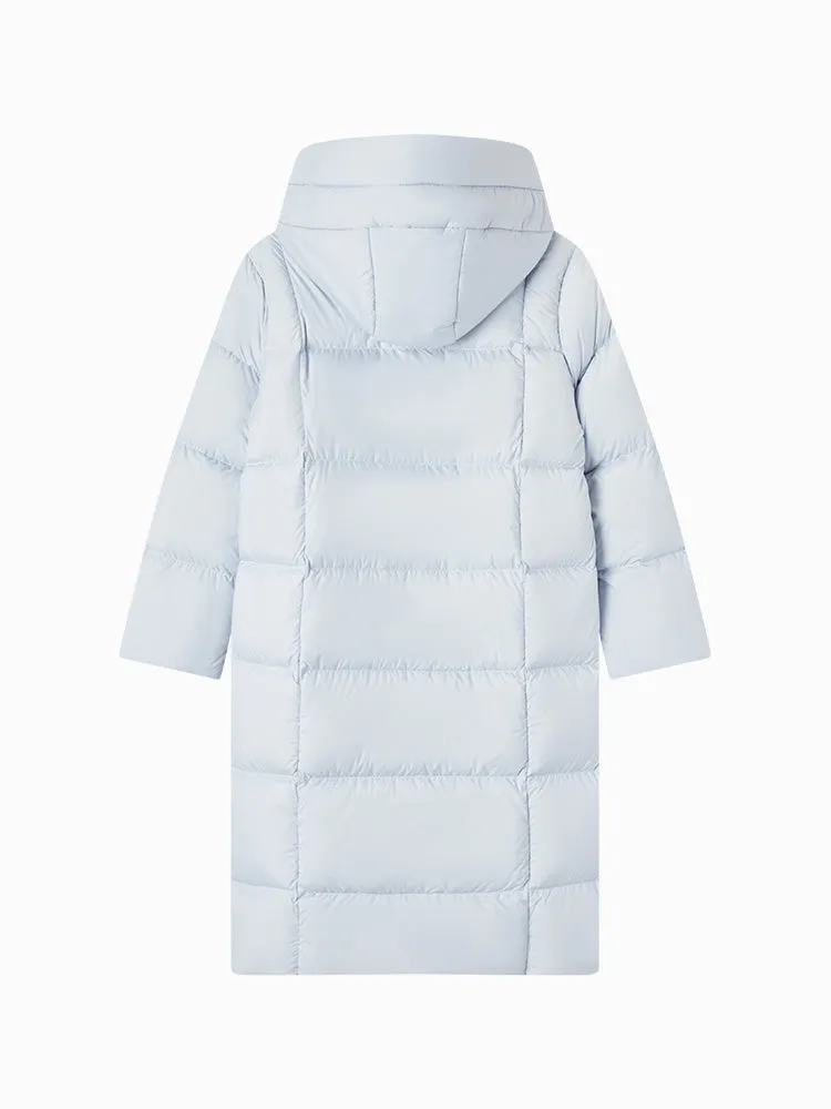 Women's milk white long regular down jacket