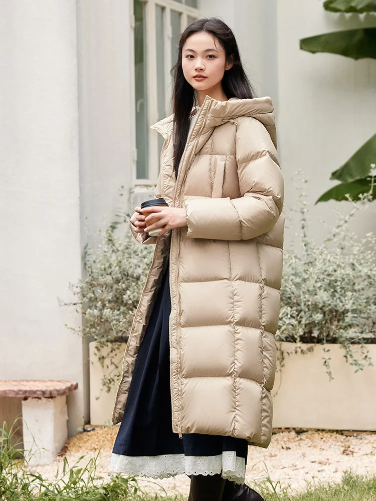 Women's milk white long regular down jacket