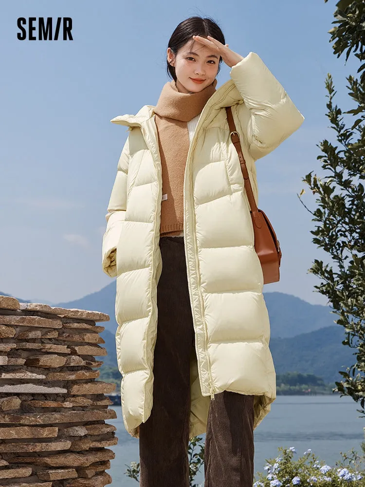 Women's milk white long regular down jacket