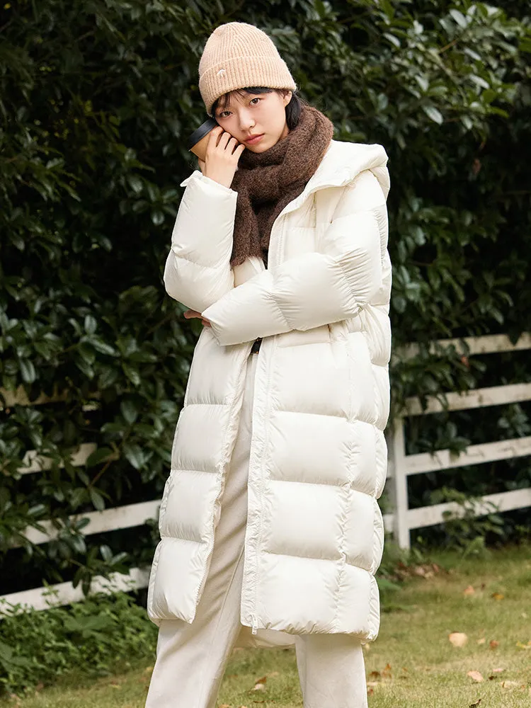 Women's milk white long regular down jacket