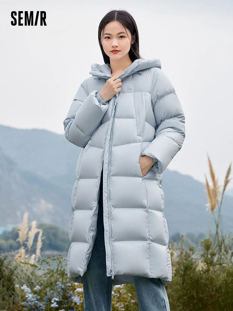 Women's milk white long regular down jacket