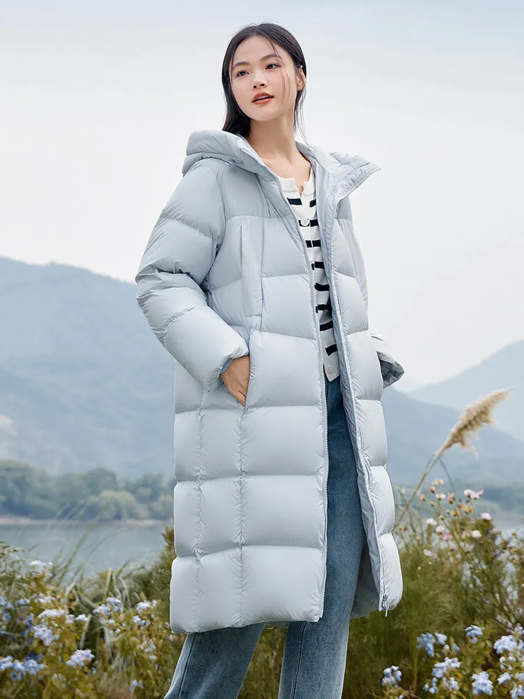 Women's milk white long regular down jacket