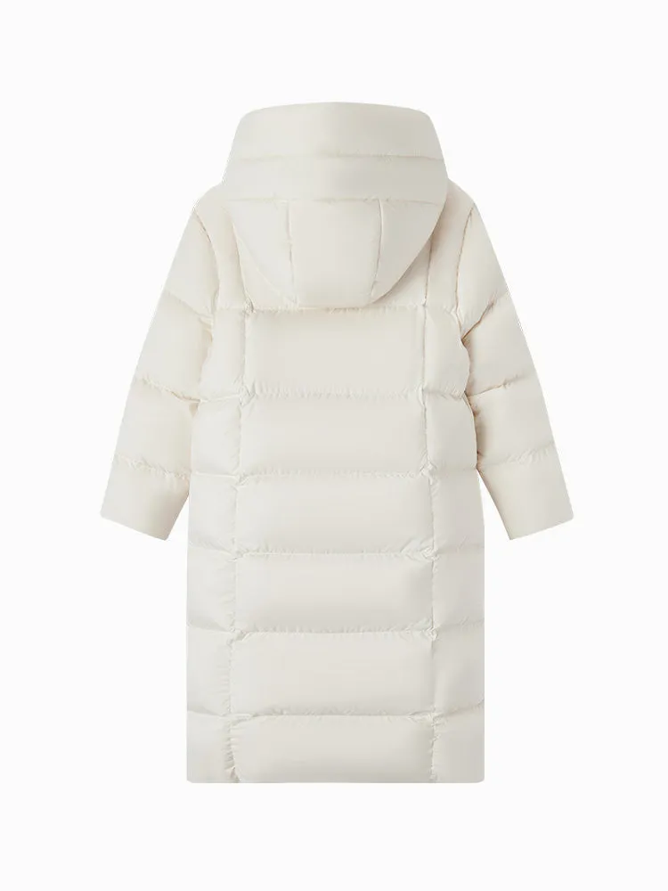 Women's milk white long regular down jacket
