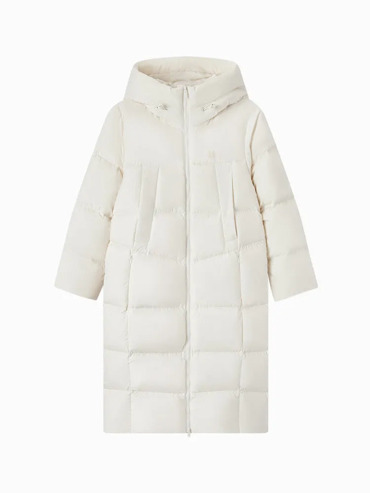 Women's milk white long regular down jacket