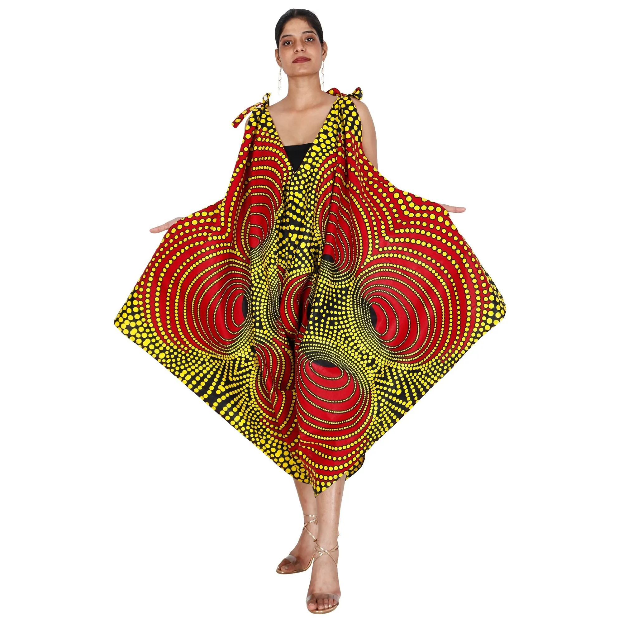 Women's Printed Jumpsuit with Tie Straps FI-3023