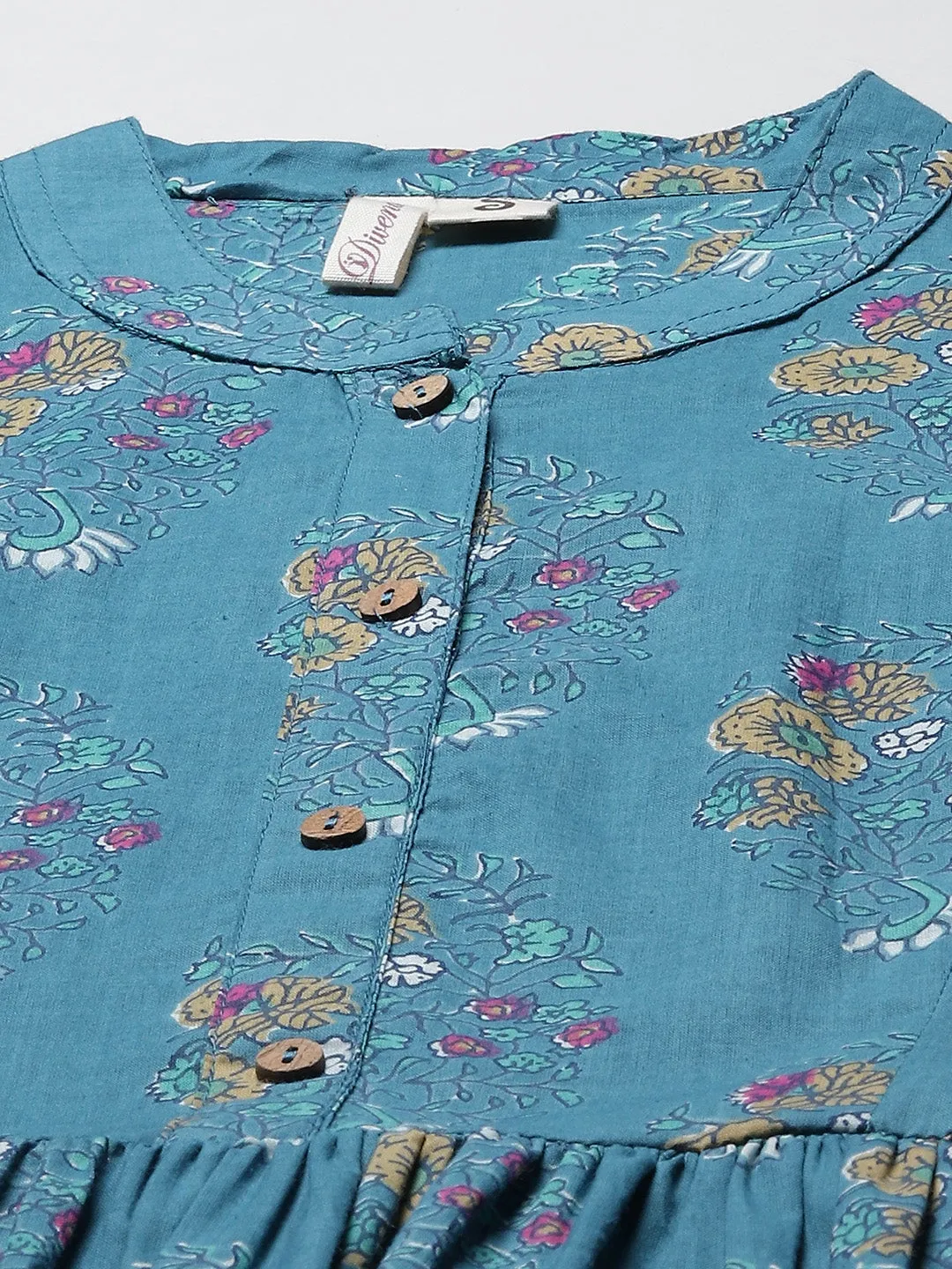 Women'S Teal Floral Print Top