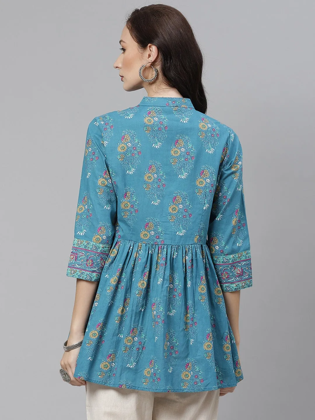 Women'S Teal Floral Print Top
