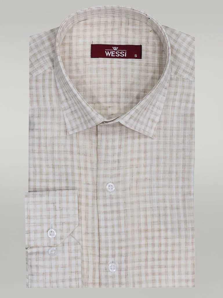 WSS Plaid Slim Fit Light Brown Men Shirt  - Singen