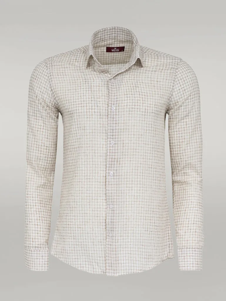 WSS Plaid Slim Fit Light Brown Men Shirt  - Singen