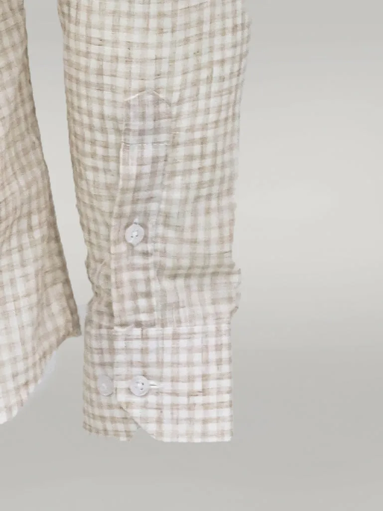 WSS Plaid Slim Fit Light Brown Men Shirt  - Singen