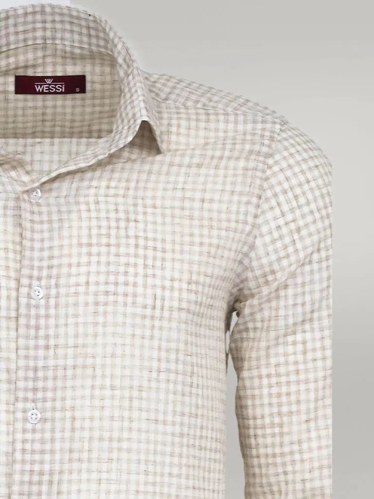WSS Plaid Slim Fit Light Brown Men Shirt  - Singen