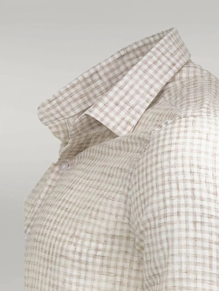 WSS Plaid Slim Fit Light Brown Men Shirt  - Singen