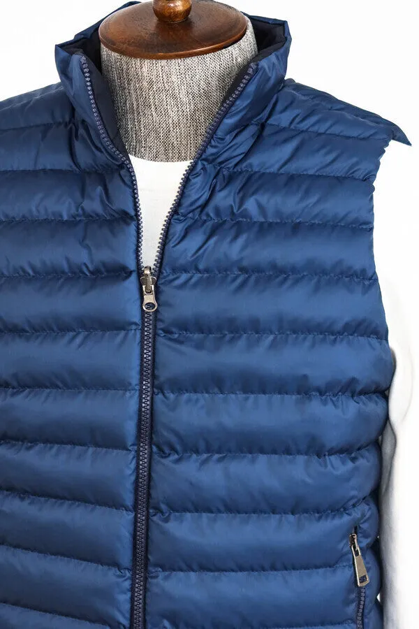 WSS Reversible Quilted Standing Collar Blue Men Down Vest  - Singen