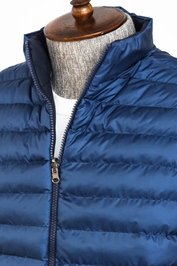 WSS Reversible Quilted Standing Collar Blue Men Down Vest  - Singen