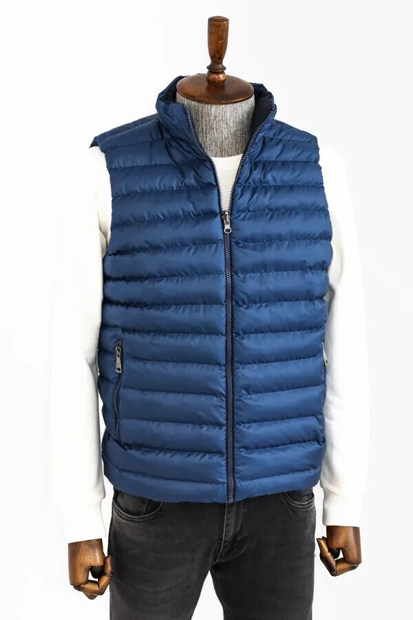 WSS Reversible Quilted Standing Collar Blue Men Down Vest  - Singen